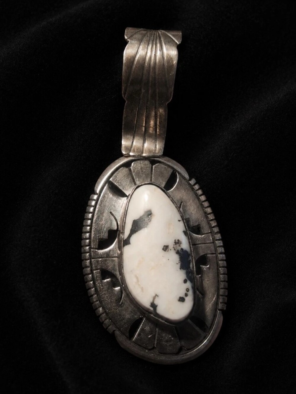 Eugene Belone Navajo Sterling Silver White Buffalo Pendant Signed 2"